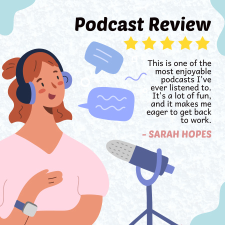 Platilla de diseño Podcast Review with Woman Talking Podcast Cover