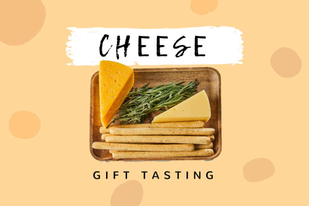 Modèle de visuel Tasting Announcement with Cheeses in Wooden Tray - Gift Certificate