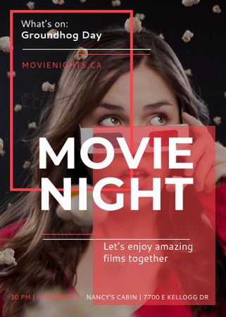 Movie Night Event Woman in 3d Glasses Flayer Design Template
