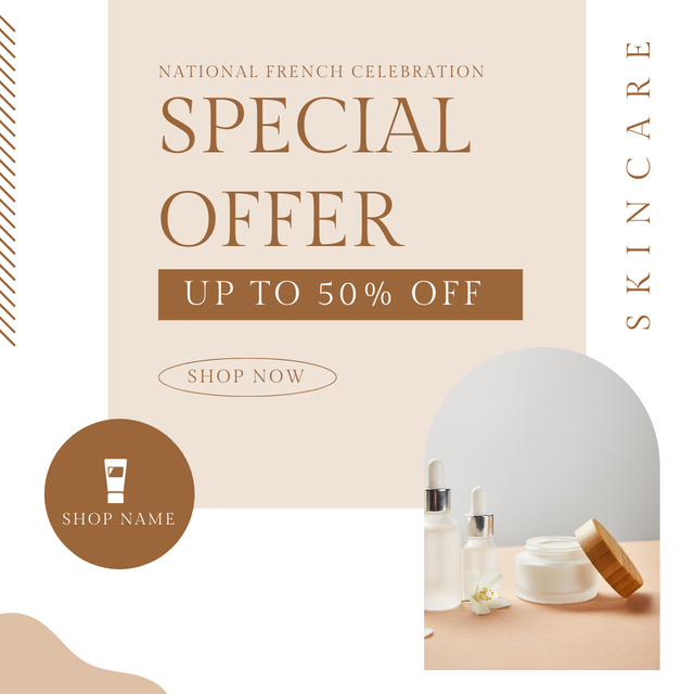 Skincare Discount Offer with Cosmetic Jars Instagramデザインテンプレート