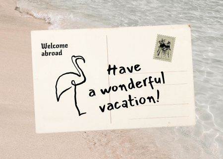 Vacation Greeting Envelope with Flamingo Postcard 5x7in Design Template