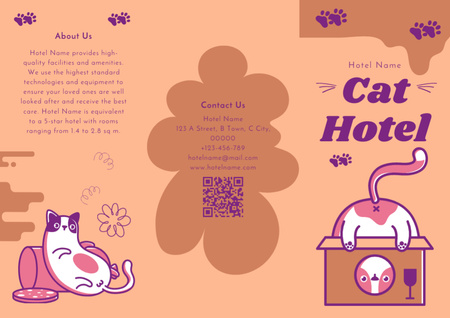 Plantilla de diseño de Promoción Cat Hotel ilustrada con lindos gatos Brochure 