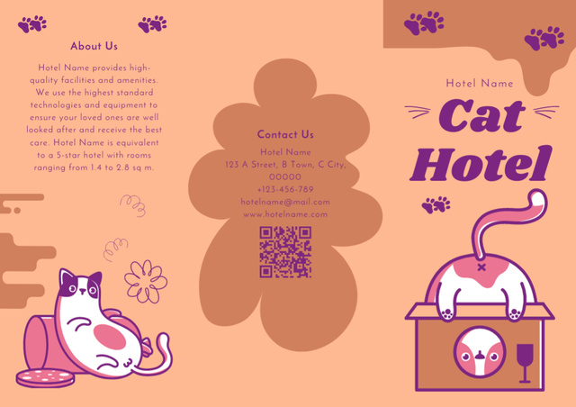 Cat Hotel Promotion Illustrated with Cute Cats Brochure Tasarım Şablonu