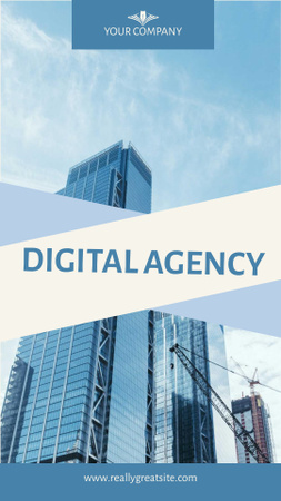 Template di design Moderno edificio in vetro e servizi di agenzia digitale Mobile Presentation