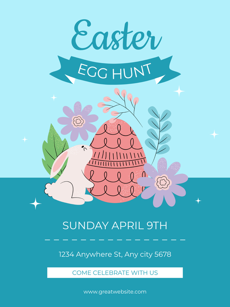 Easter Egg Hunt Announcement on Blue Poster US Design Template