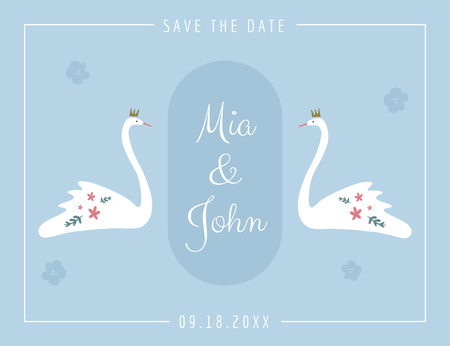 Wedding Invitation with Two Swans Illustration Thank You Card 5.5x4in Horizontal Modelo de Design