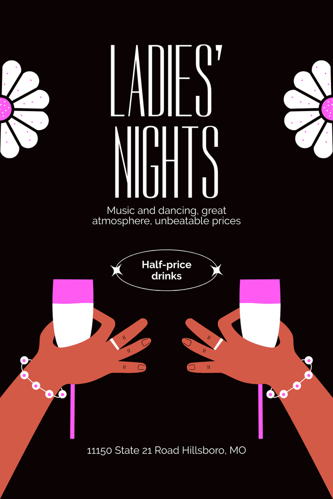 Lady's Night with Elegant Cocktails in Glasses Pinterest Design Template