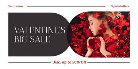Valentine's Day Sale with Young Woman in Petals Twitter Design Template