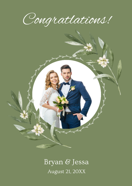 Wedding Announcement With Happy Newlyweds Postcard A6 Vertical – шаблон для дизайну