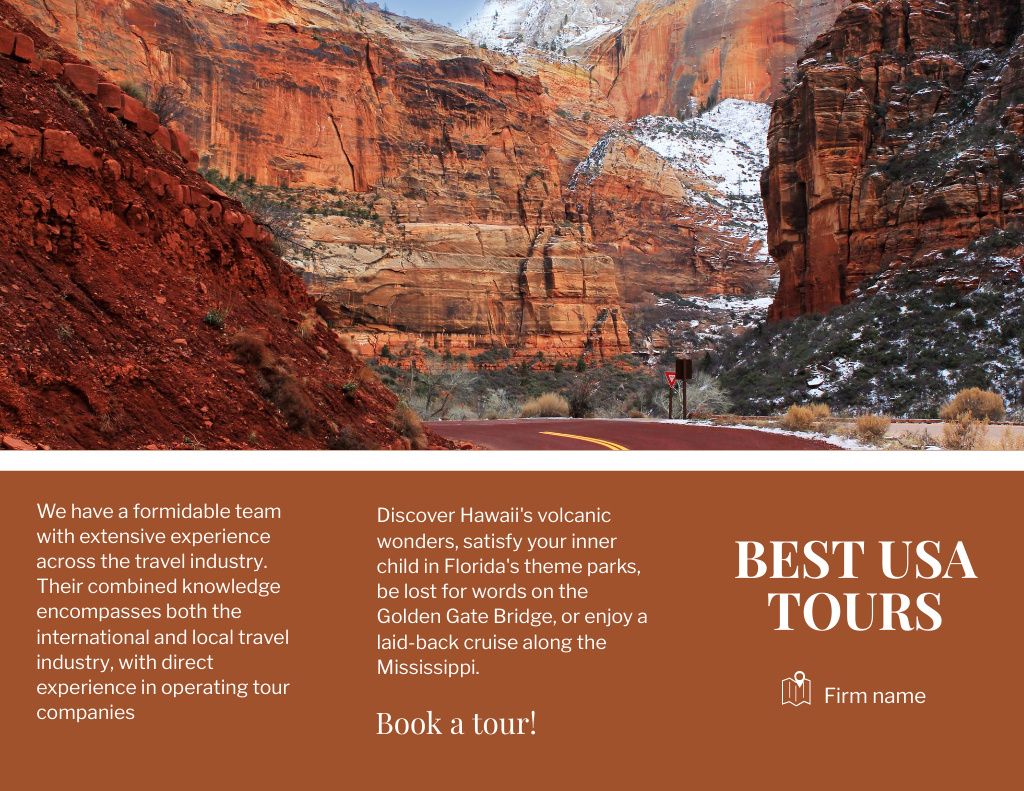 Travel Tour to USA with Snowy Canyon Brochure 8.5x11in Z-fold Πρότυπο σχεδίασης