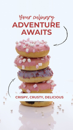 Anúncio de aventura culinária com deliciosos Donuts Instagram Video Story Modelo de Design