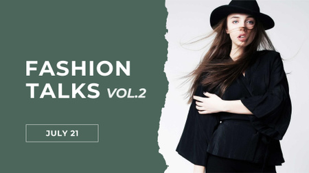 Анонс модного события с женщиной в черном наряде FB event cover – шаблон для дизайна