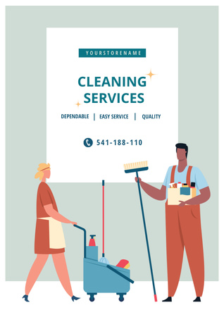 Cleaning Services with Staff Poster Tasarım Şablonu