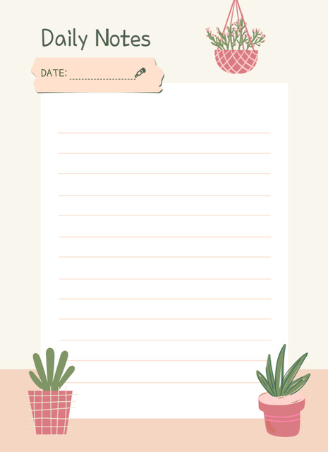Daily Planner with Houseplants on Beige Notepad 4x5.5in – шаблон для дизайну