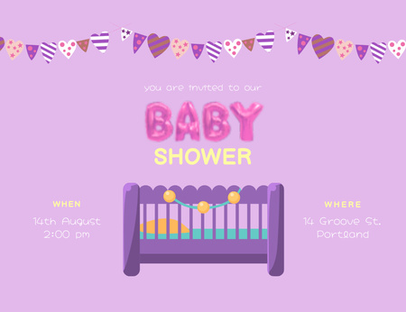 Stylish Baby Shower Party Announcement Invitation 13.9x10.7cm Horizontal Šablona návrhu