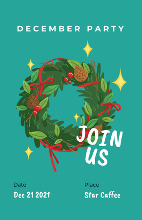 Template di design Winter Holiday Announcement with Decorative Wreath Invitation 5.5x8.5in