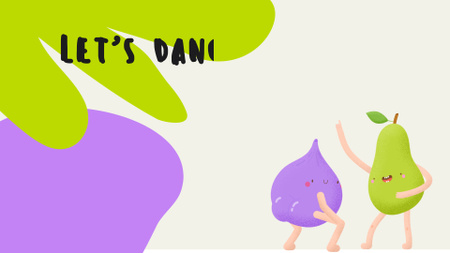 Designvorlage Funny bright dancing Pear and Plum für Zoom Background