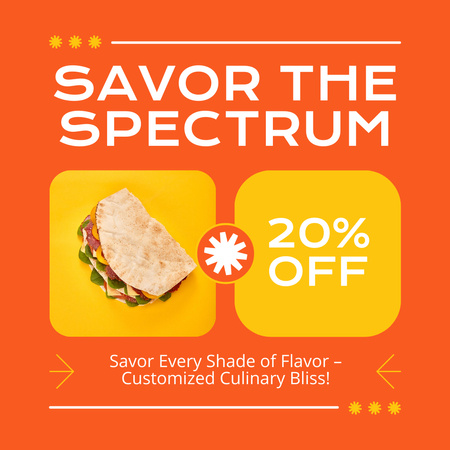 Fast Casual Restaurant Offer of Discount with Taco Instagram AD Design Template