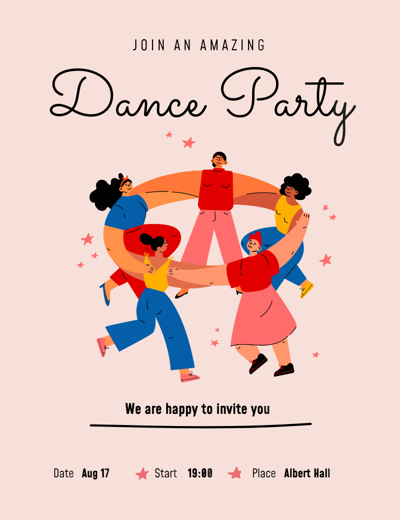 Dance Party Announcement Invitation 13.9x10.7cm Modelo de Design