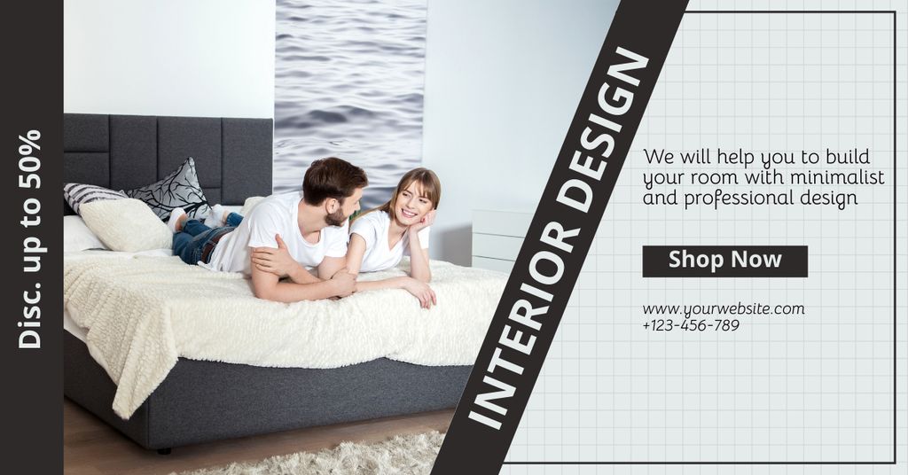 Plantilla de diseño de Ad of Interior Design with Couple in Bedroom Facebook AD 