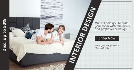 Plantilla de diseño de Anuncio de Diseño de Interiores con Pareja en Dormitorio Facebook AD 