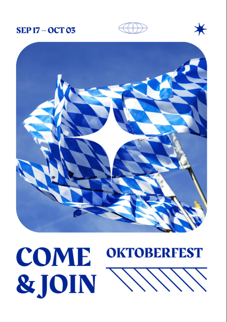 Oktoberfest Celebration Announcement with Blue Flags Flyer A7 Design Template