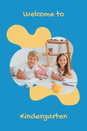 Plantilla de diseño de Happy Kids Drawing And Welcome To Kindergarten Postcard 4x6in Vertical 