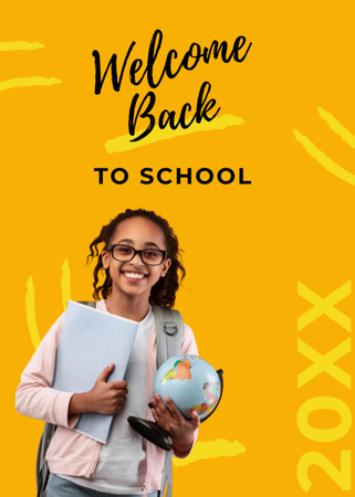 Platilla de diseño Student With Backpack And Books on Yellow Postcard 5x7in Vertical