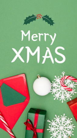 Merry X-Mas Wish on Green Instagram Story Design Template