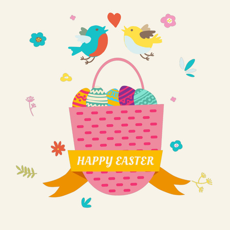 Birds by basket with colored eggs Animated Post Design Template