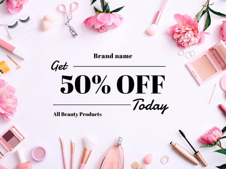 Beauty Products Sale with Pink Flowers Poster 18x24in Horizontal Design Template