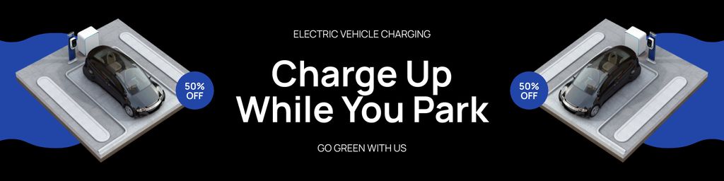 Charging Electric Car in Parking Lot with Discount Twitter – шаблон для дизайна