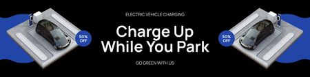 Charging Electric Car in Parking Lot with Discount Twitter Design Template