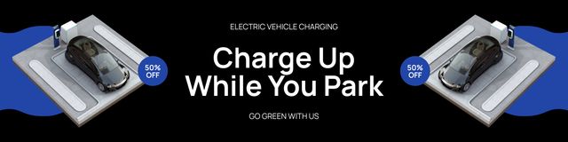 Platilla de diseño Charging Electric Car in Parking Lot with Discount Twitter