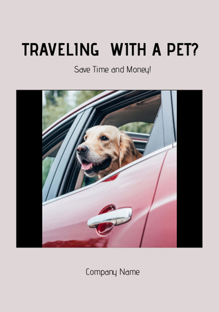 Pet Travel Guide with Cute Labrador In Car Flyer A5 Tasarım Şablonu