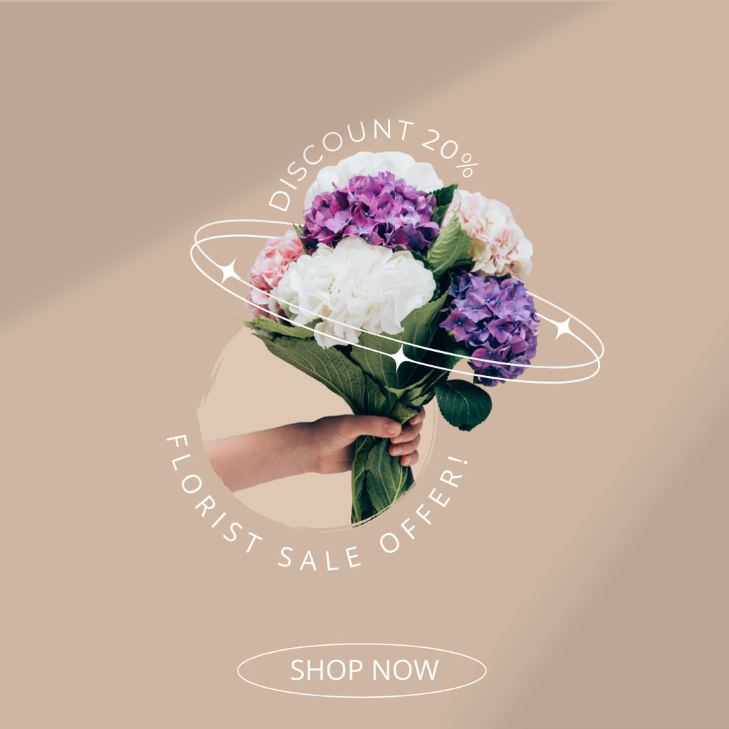 Florist Services Offer with Bouquet of Hydrangeas Instagram tervezősablon