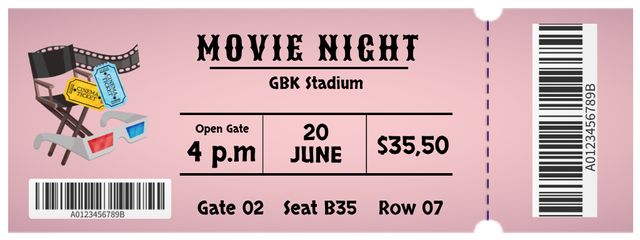Pink Cinema Ticket Ticket Tasarım Şablonu
