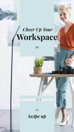 Smiling woman at her workplace Instagram Story Design Template