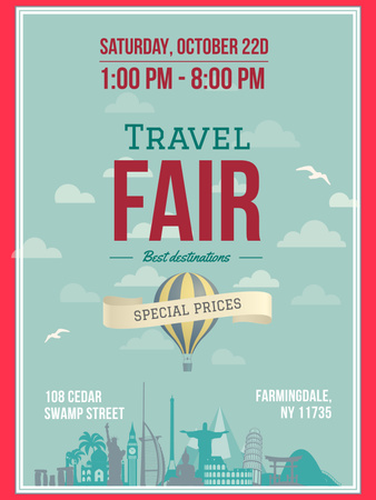 Travel Fair Advertisement with Hot Air Balloon Poster US Design Template