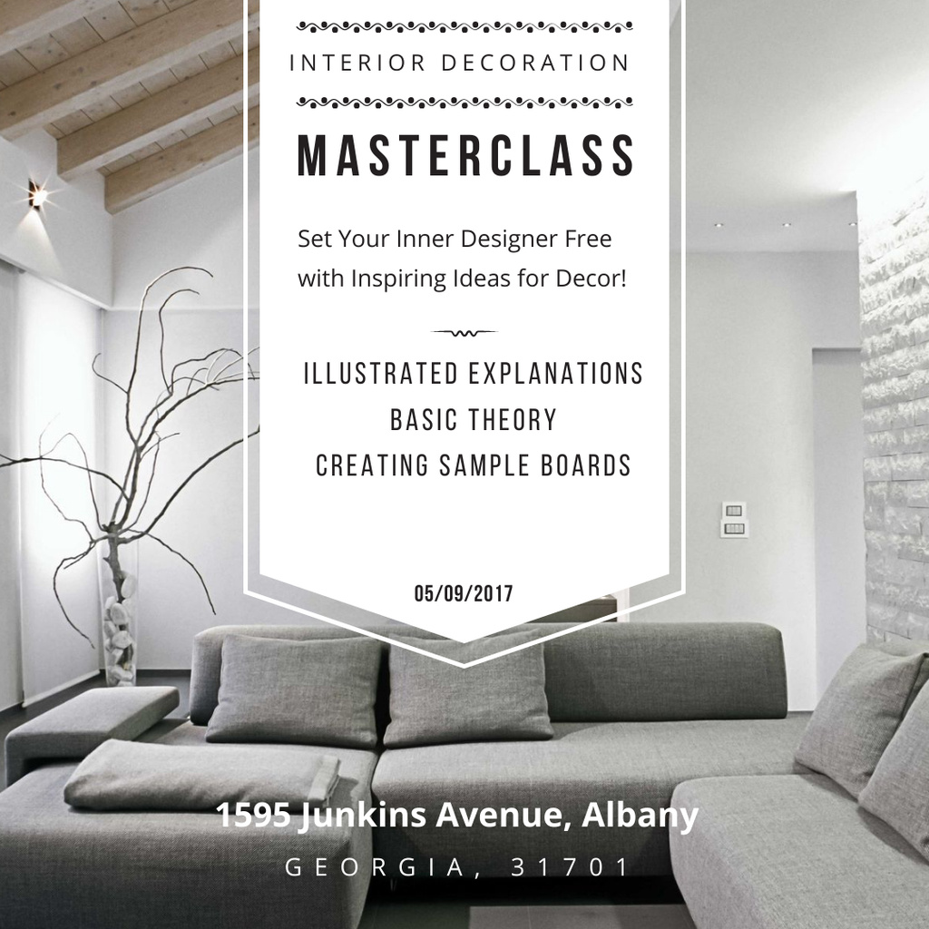 Plantilla de diseño de Interior decoration masterclass with Sofa in grey Instagram AD 