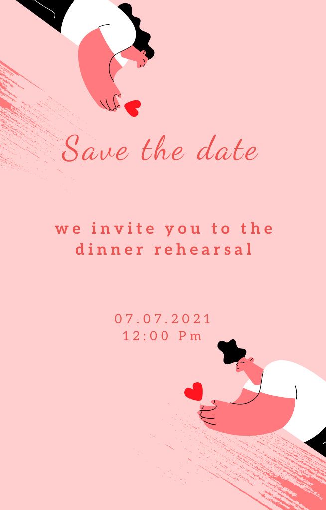 Plantilla de diseño de Wedding Announcement With Couple Holding Hearts on Pink Invitation 4.6x7.2in 