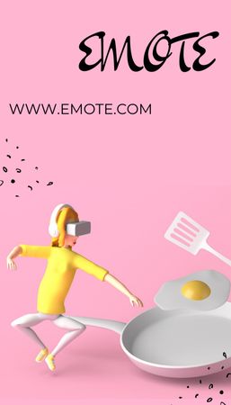 Woman in Virtual Reality Glasses Fries Eggs Business Card US Vertical Design Template