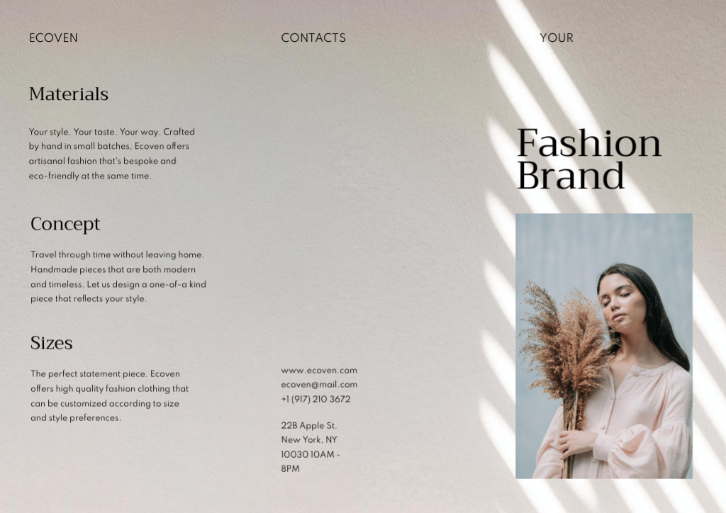 Fashion Brand Ad with Woman with Dried Ears Brochure Tasarım Şablonu