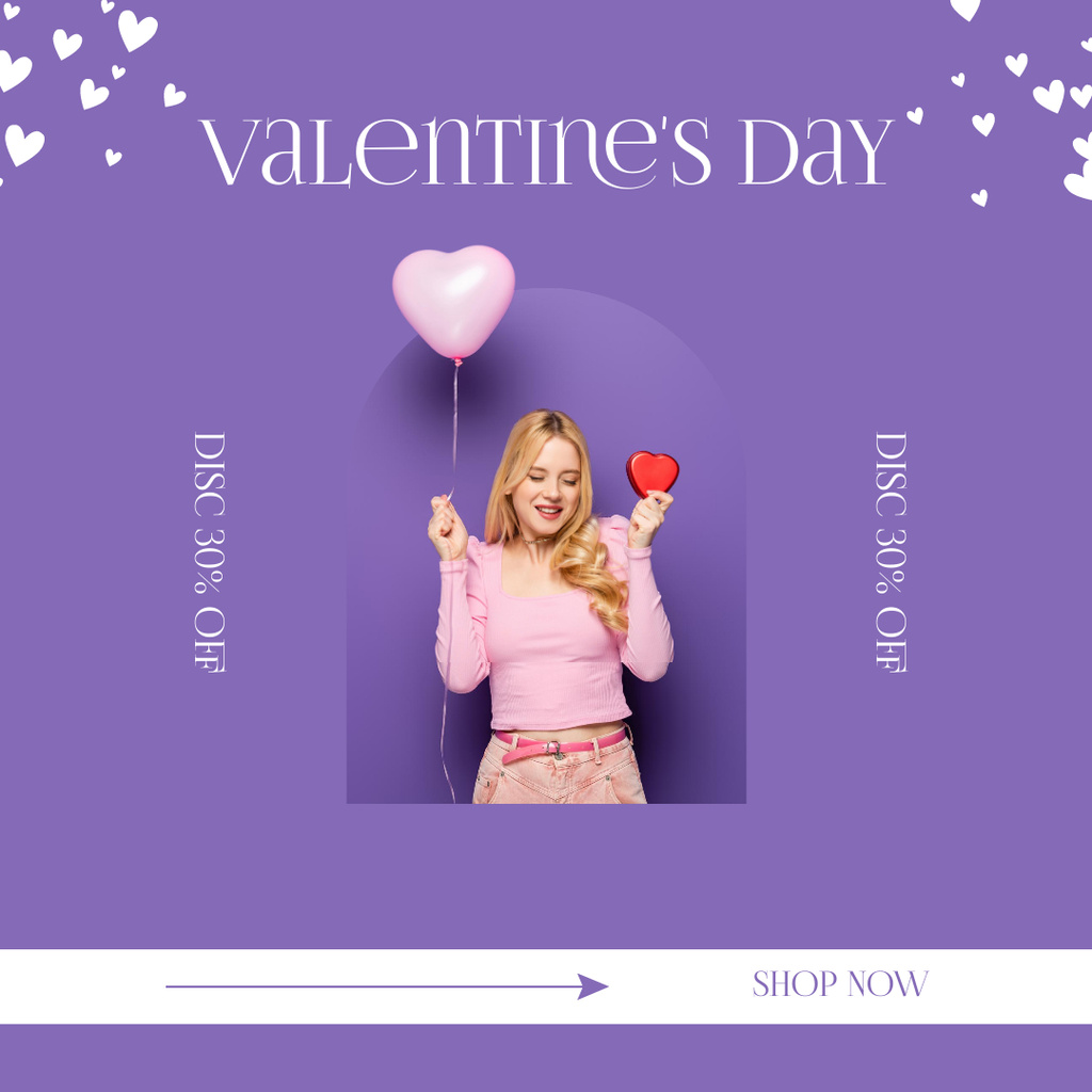 Valentine's Day Sale Announcement with Beautiful Blonde Instagram AD Design Template