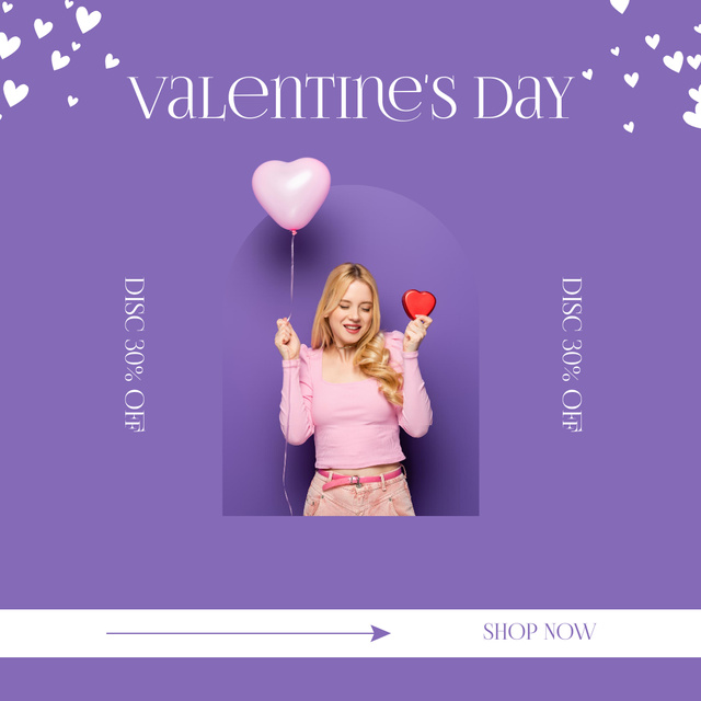 Valentine's Day Sale Announcement with Beautiful Blonde Instagram AD Πρότυπο σχεδίασης