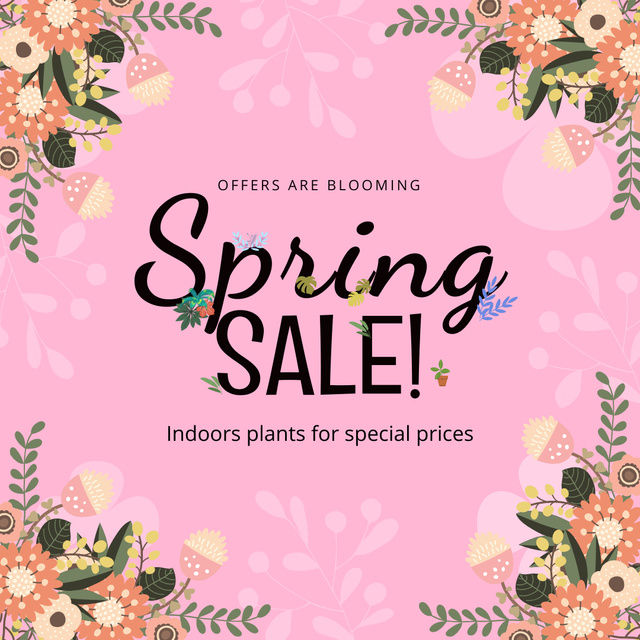 Spring Sale Offer with Flower Pattern Illustration Instagram AD Tasarım Şablonu