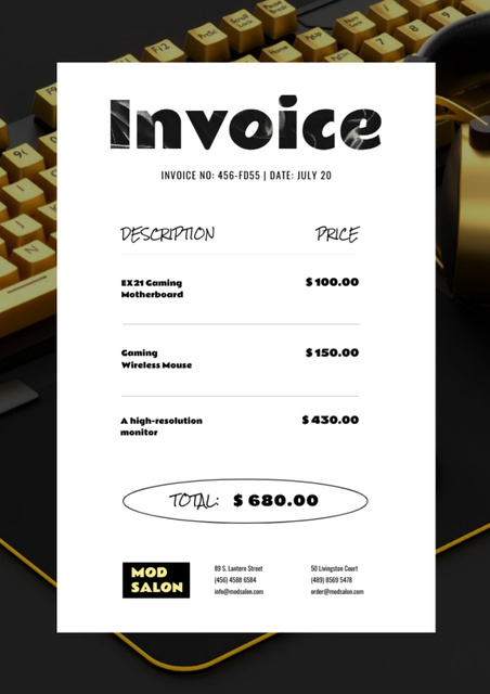 Modèle de visuel Gaming Keyboard Sale Announcement - Invoice
