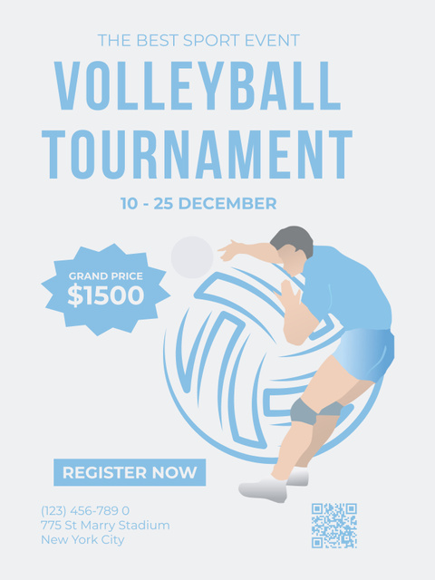 Volleyball Tournament Announcement with Football Player Poster US Design Template