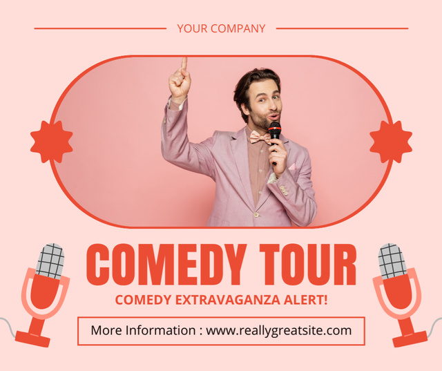 Comedy Tour of Young Actor in Pink Jacket Facebook Design Template