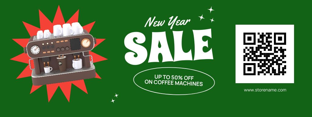 Ad of New Year Special Offer of Coffee Machine Coupon Πρότυπο σχεδίασης